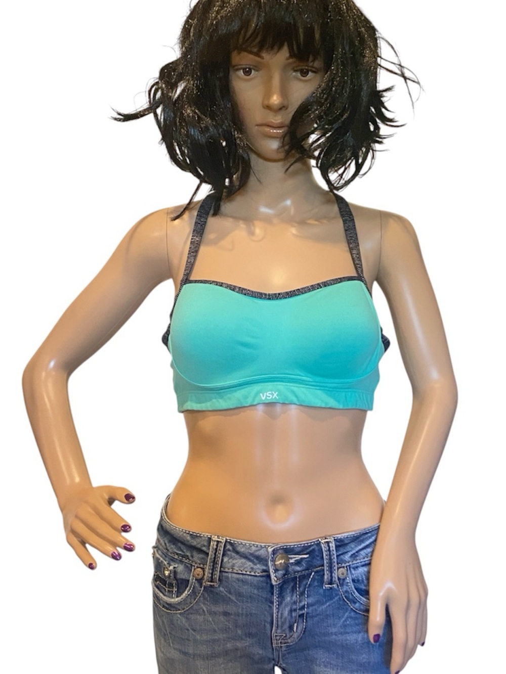 VSX Victoria's Secret Angel Sport Bra Teal Black White Medium Support Sz 36B VGC